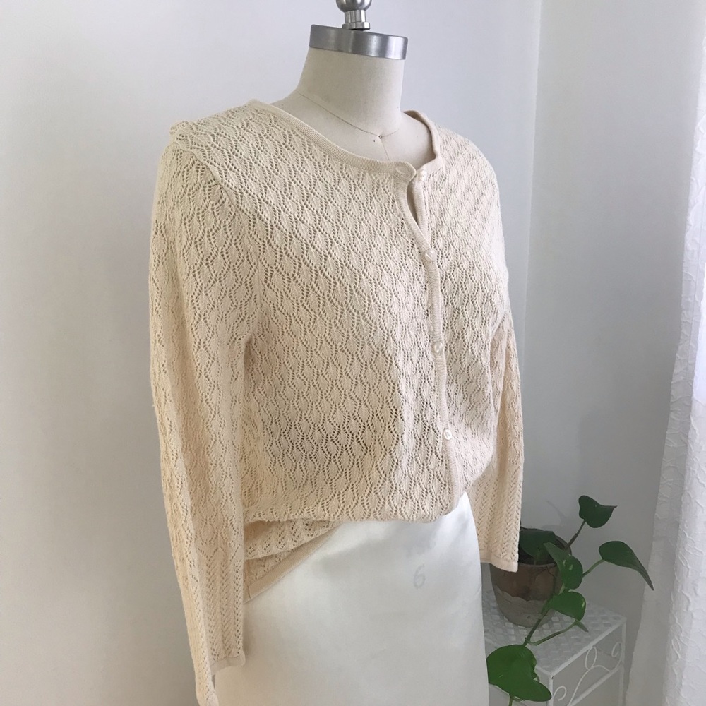True Vintage Ramie and Cotton Cream Ivory Buttondown Sweater